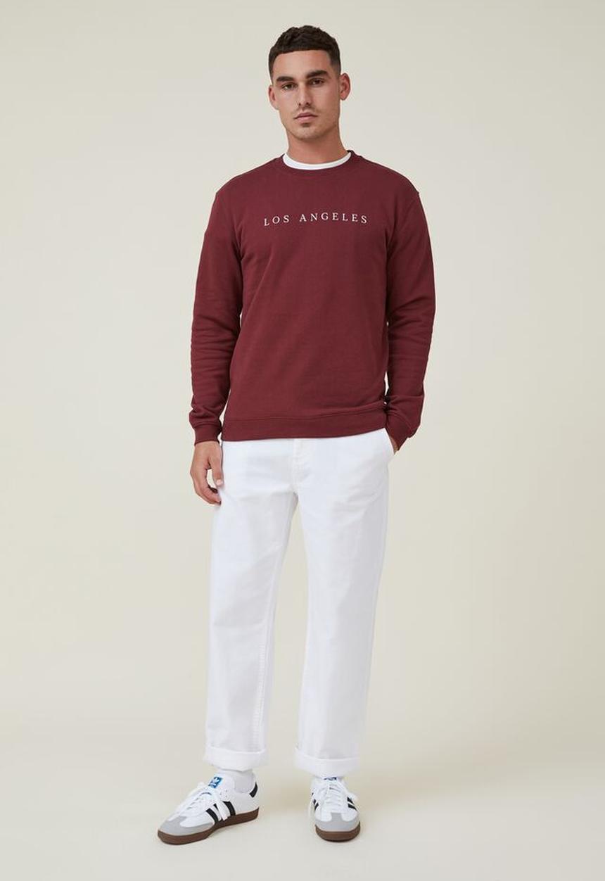 Cotton On - Graphic crew fleece - dark carmine/los angeles spaced