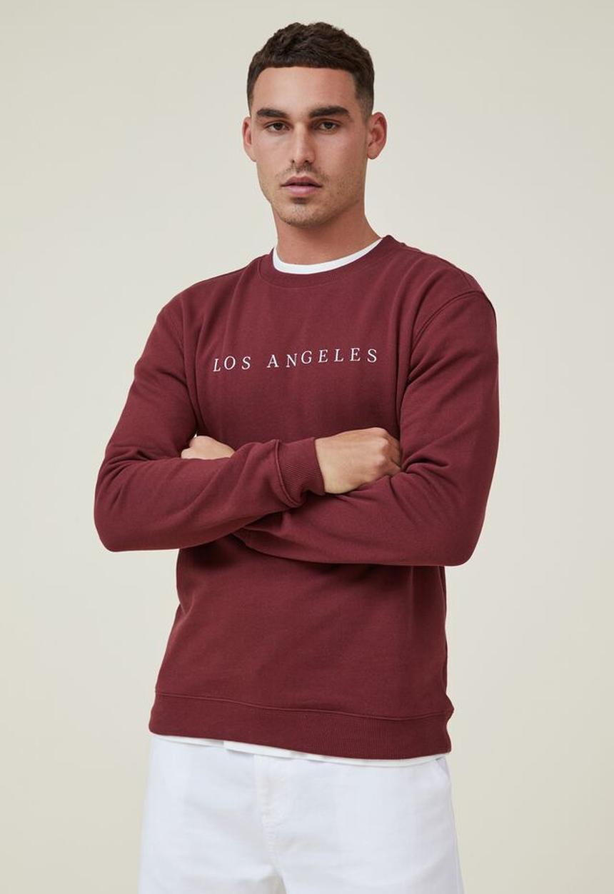 Cotton On - Graphic crew fleece - dark carmine/los angeles spaced