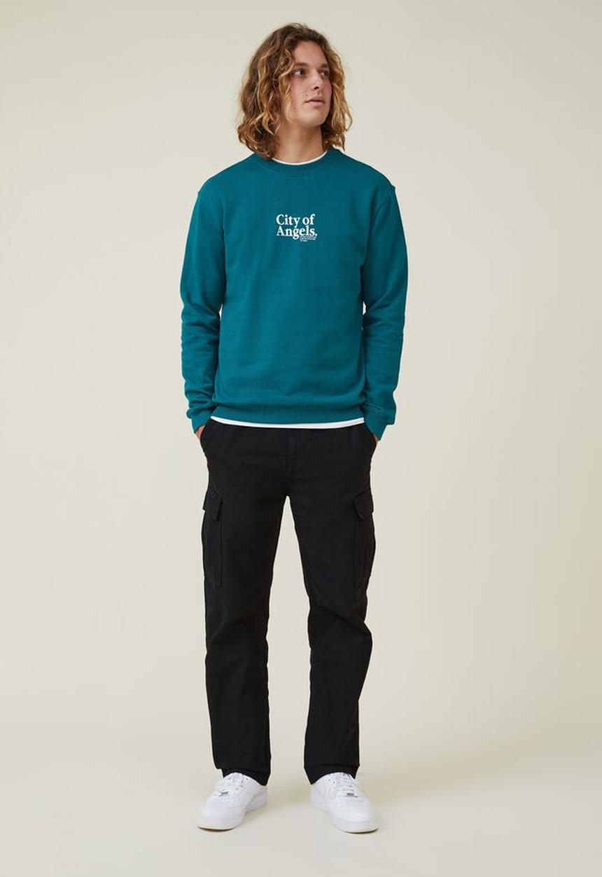 Cotton On - Graphic crew fleece - deep sea teal/academie sportive