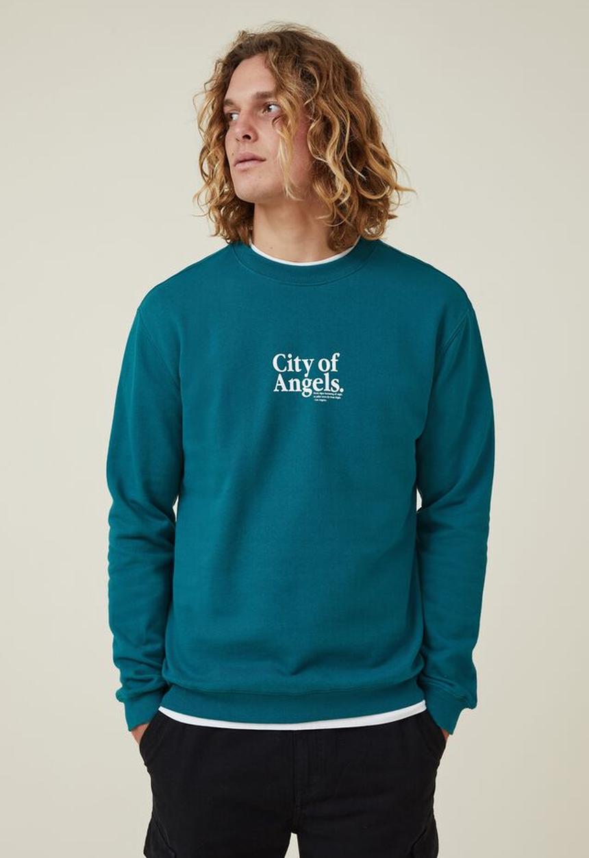 Cotton On - Graphic crew fleece - deep sea teal/academie sportive