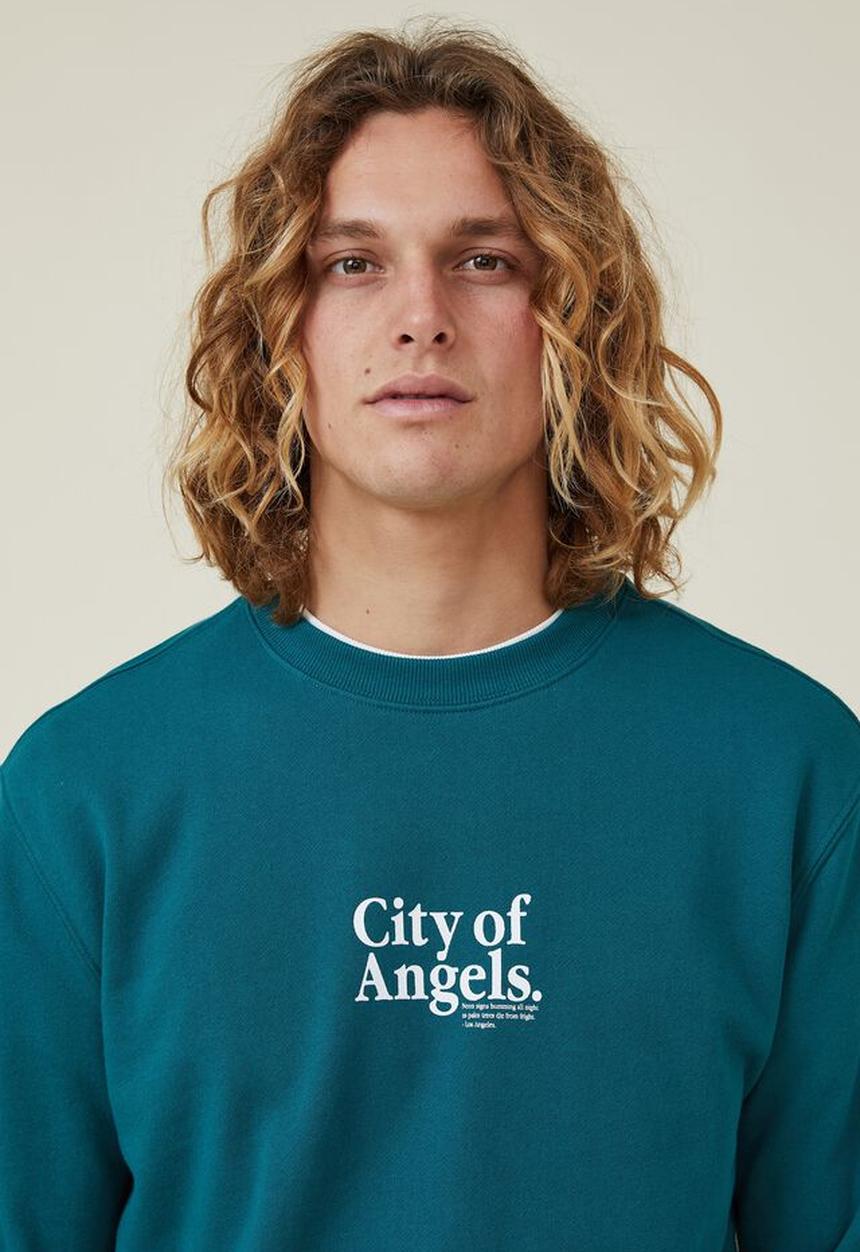 Cotton On - Graphic crew fleece - deep sea teal/academie sportive