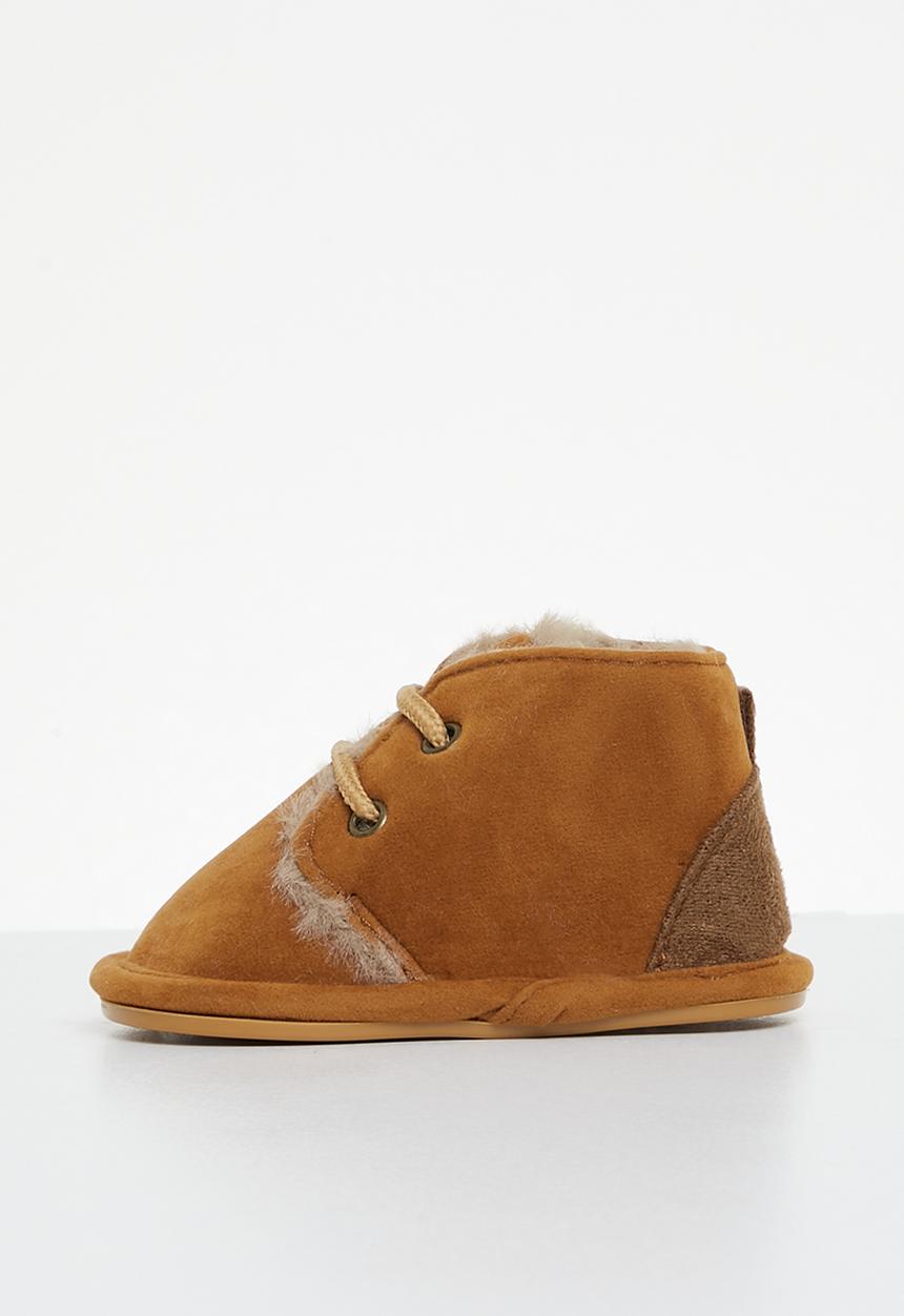 Pop Candy - Baby booties with faux fur - brown