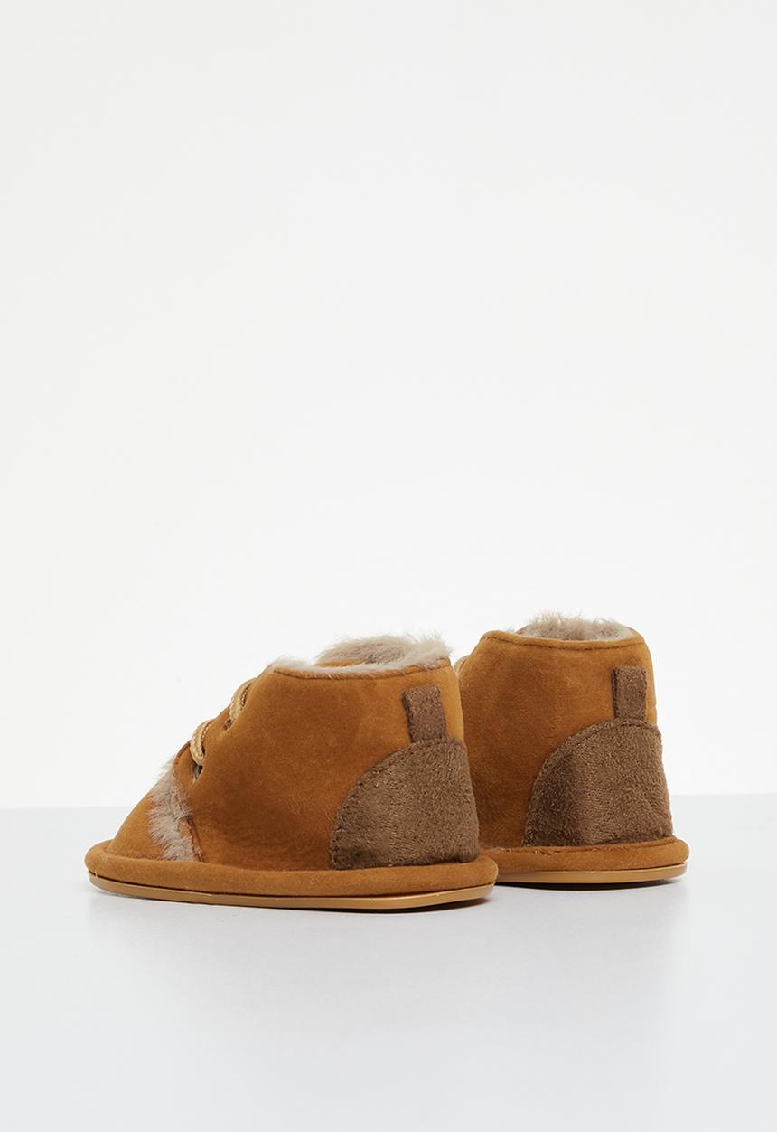 Pop Candy - Baby booties with faux fur - brown