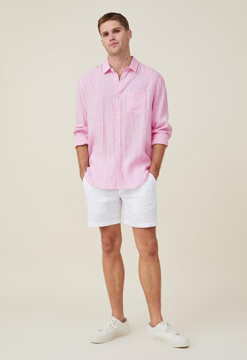 Cotton On - Linen long sleeve shirt - hot pink gingham