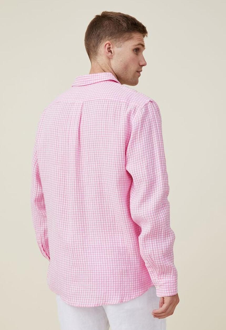 Cotton On - Linen long sleeve shirt - hot pink gingham