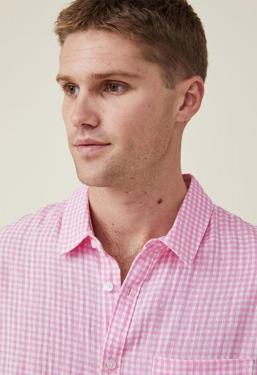 Cotton On - Linen long sleeve shirt - hot pink gingham