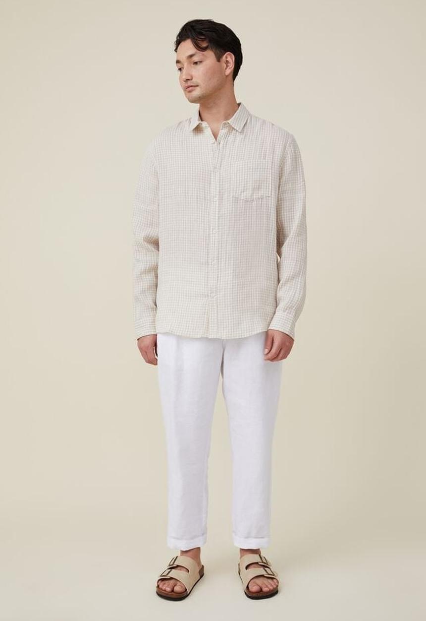 Cotton On - Linen long sleeve shirt - sand gingham