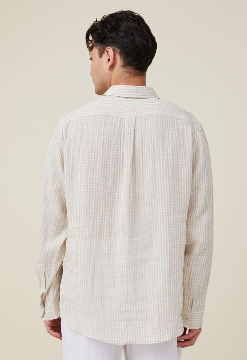 Cotton On - Linen long sleeve shirt - sand gingham