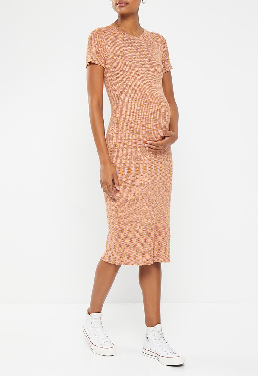 Cotton On - Maternity friendly space dye midi dress - brown/pink multi space dye