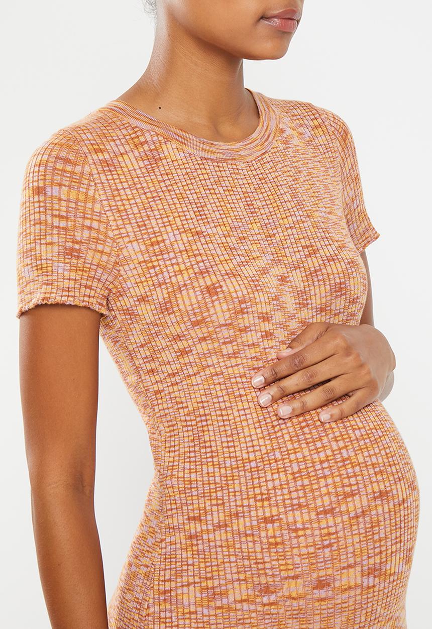 Cotton On - Maternity friendly space dye midi dress - brown/pink multi space dye