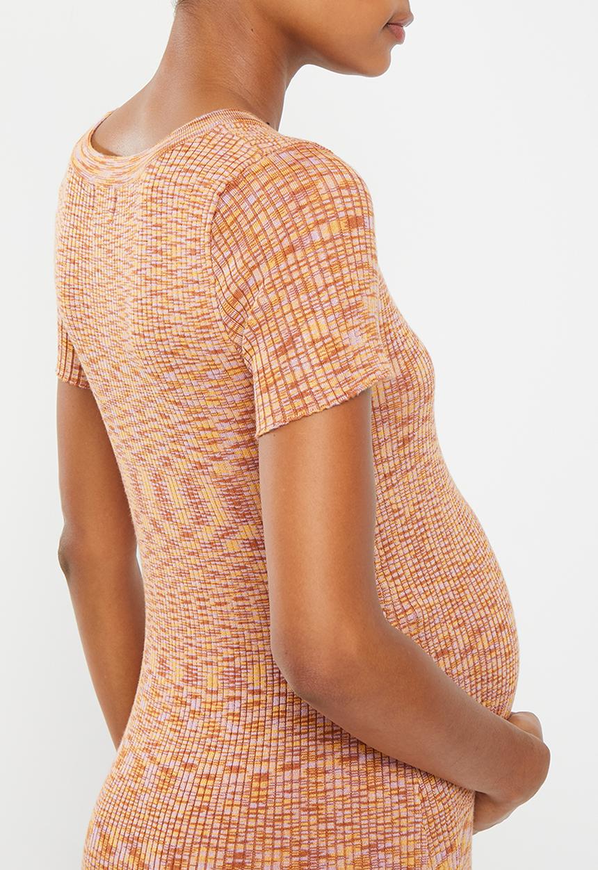 Cotton On - Maternity friendly space dye midi dress - brown/pink multi space dye