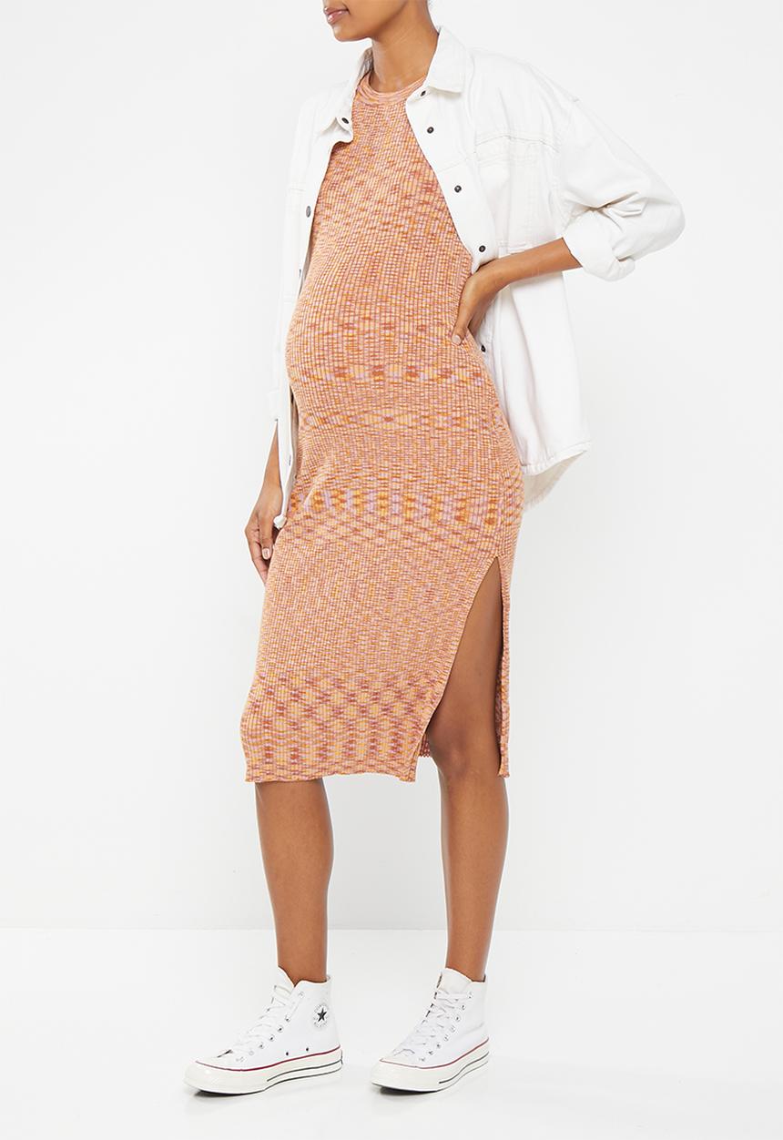 Cotton On - Maternity friendly space dye midi dress - brown/pink multi space dye