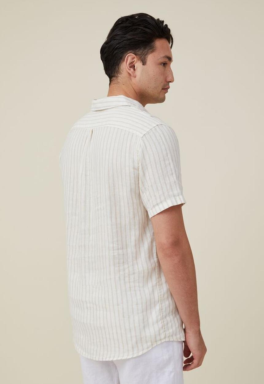 Cotton On - Linen short sleeve shirt - sand stripe