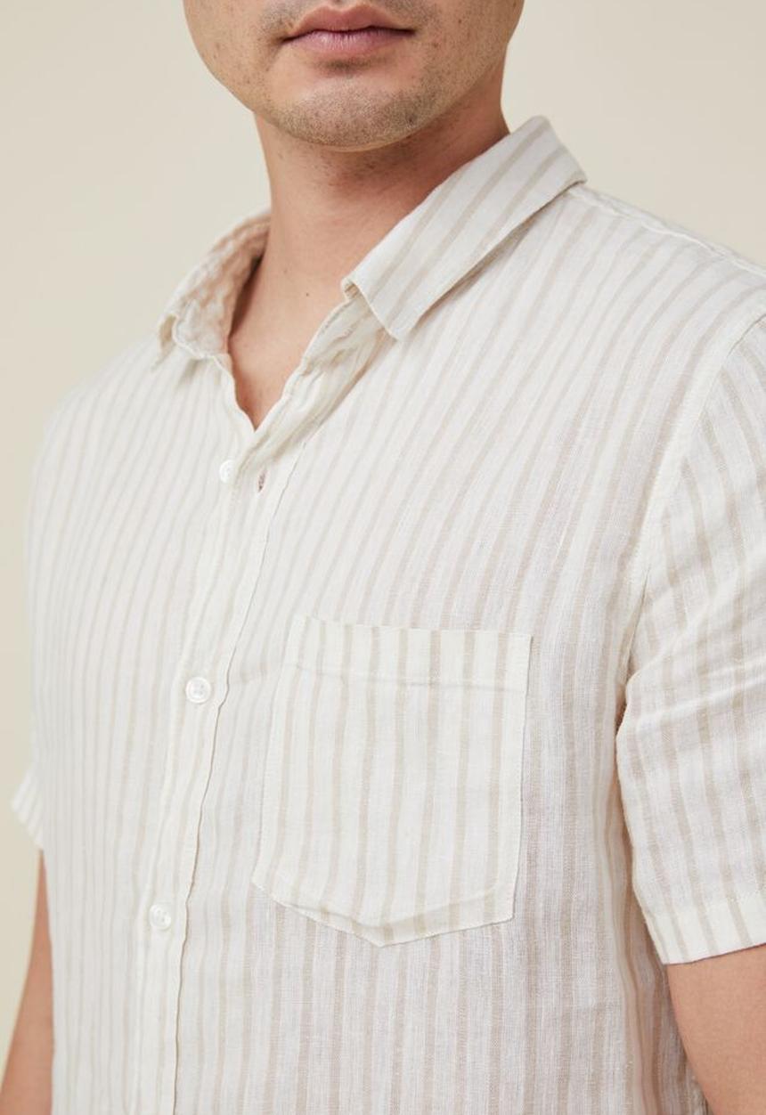 Cotton On - Linen short sleeve shirt - sand stripe