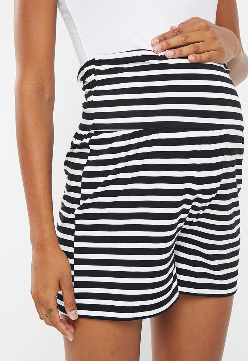 Superbalist - Maternity viscose lycra short sleep set - black & white stripe