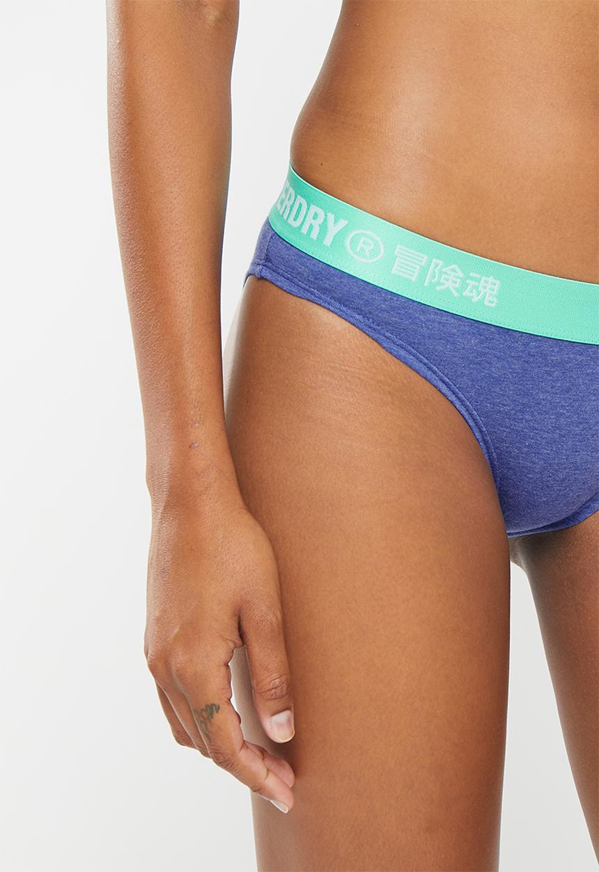 Superdry. - Offset logo bikini brief - ocean blue marl