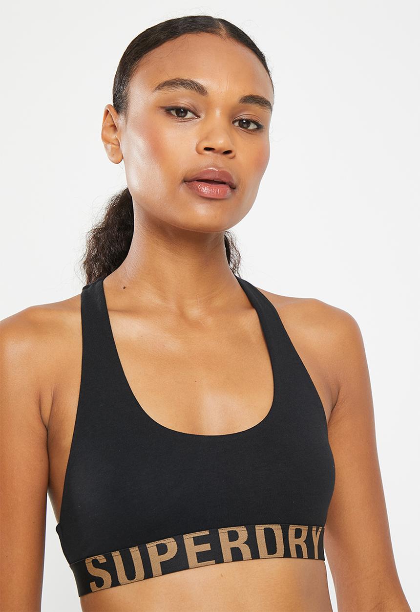 Superdry. - Large logo crop bralette - black & gold