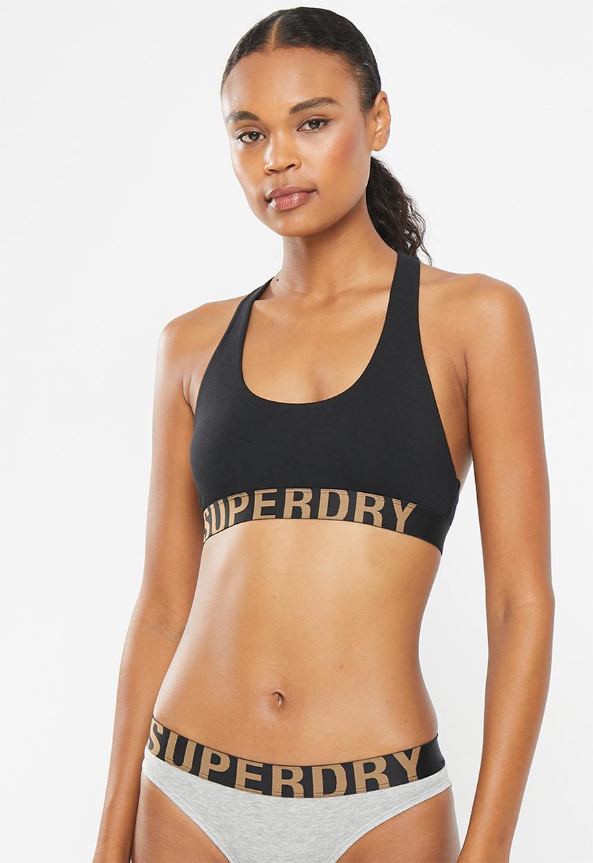 Superdry. - Large logo crop bralette - black & gold