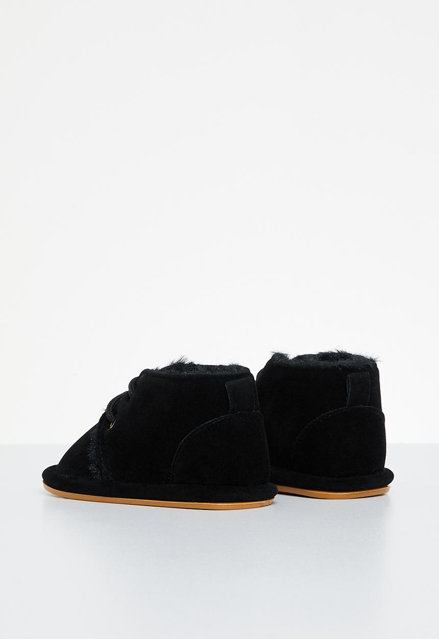 Pop Candy - Baby booties with faux fur - black