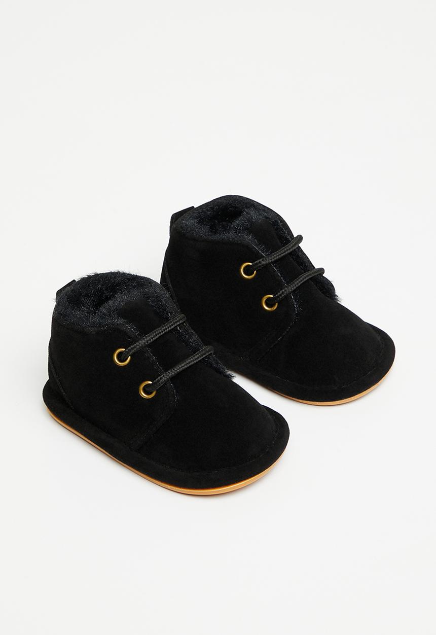 Pop Candy - Baby booties with faux fur - black