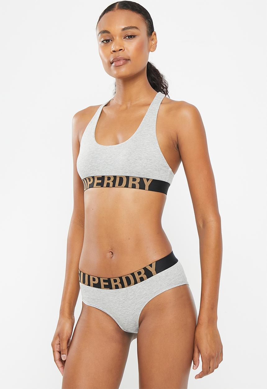 Superdry. - Large logo hipster brief - grey marl & gold