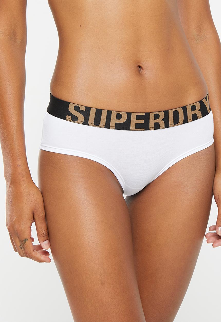 Superdry. - Large logo bikini brief - white & gold