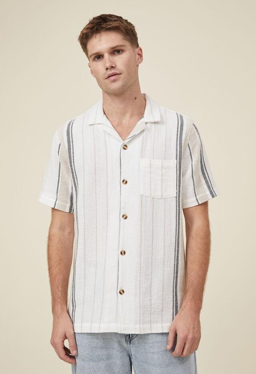 Cotton On - Palma short sleeve shirt - off white stripe