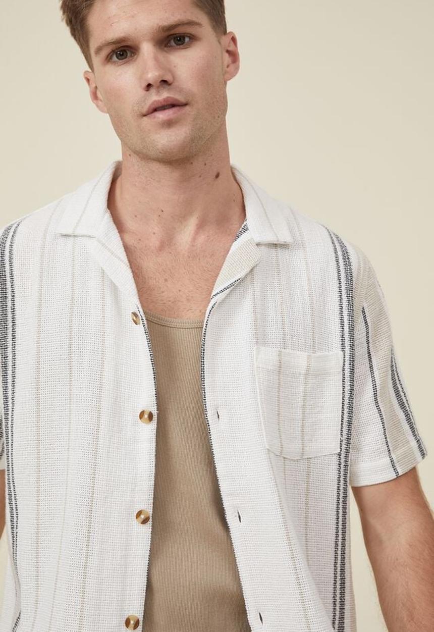 Cotton On - Palma short sleeve shirt - off white stripe
