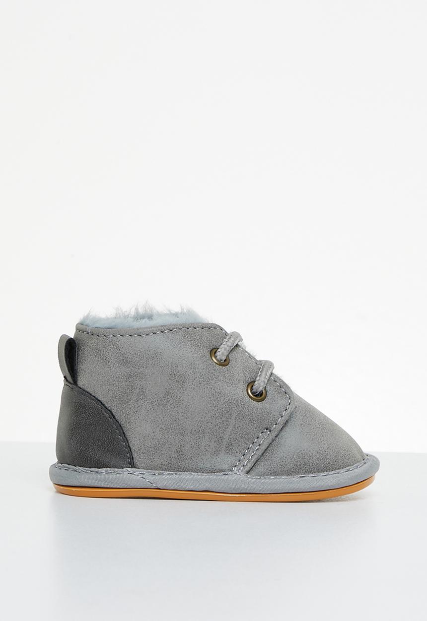 Pop Candy - Baby booties with faux fur - grey