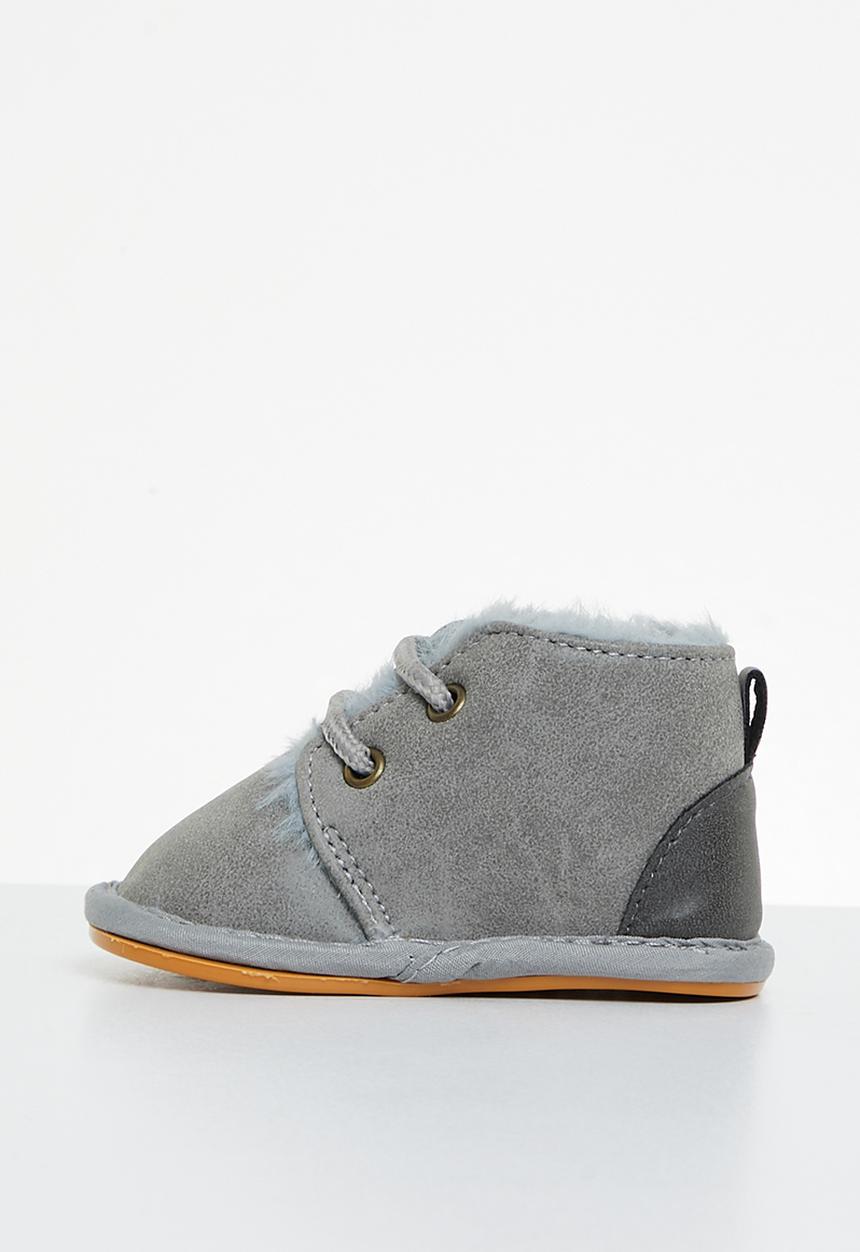 Pop Candy - Baby booties with faux fur - grey