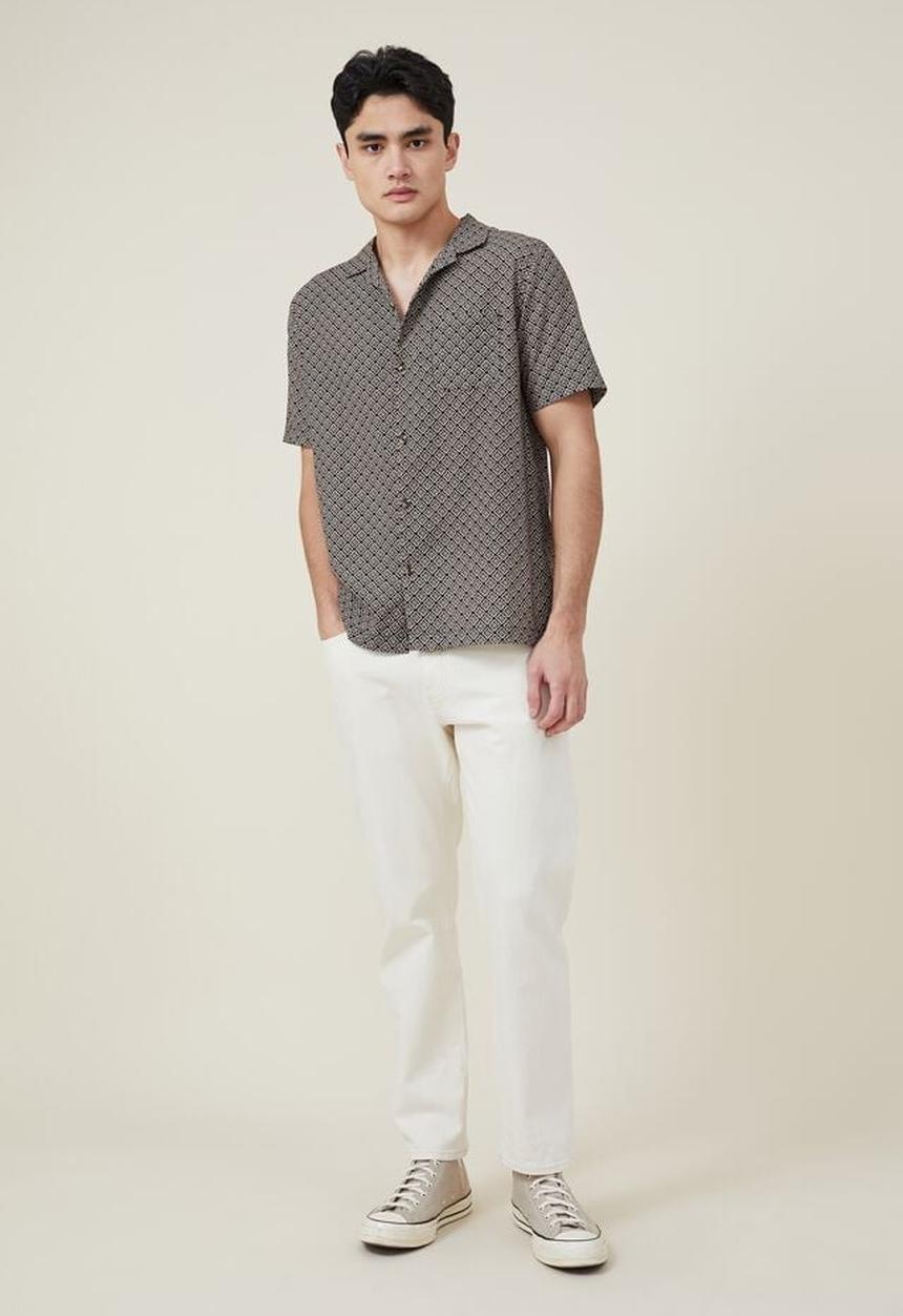 Cotton On - Riviera short sleeve shirt - black tile
