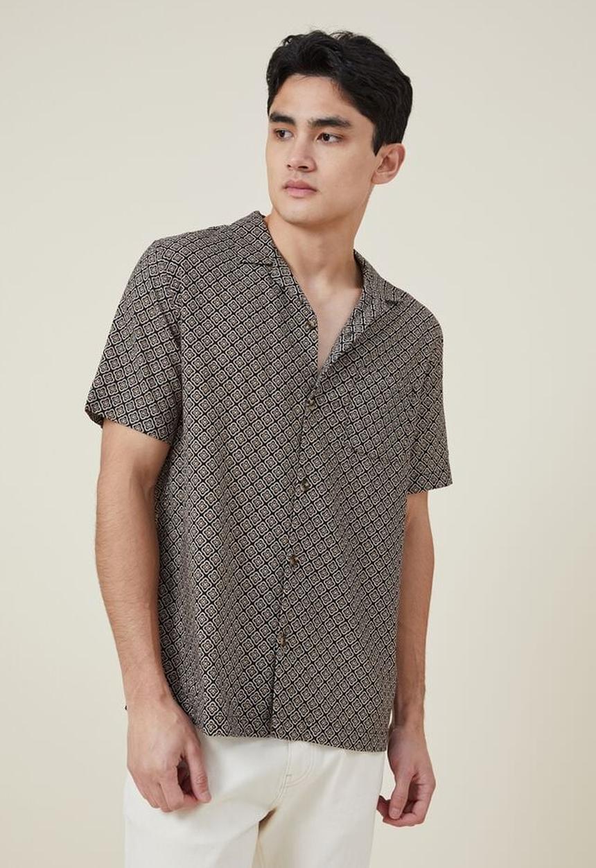 Cotton On - Riviera short sleeve shirt - black tile