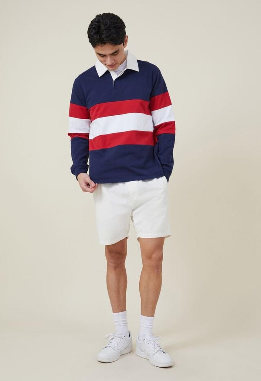 Cotton On - Rugby long sleeve polo - indigo tri stripe