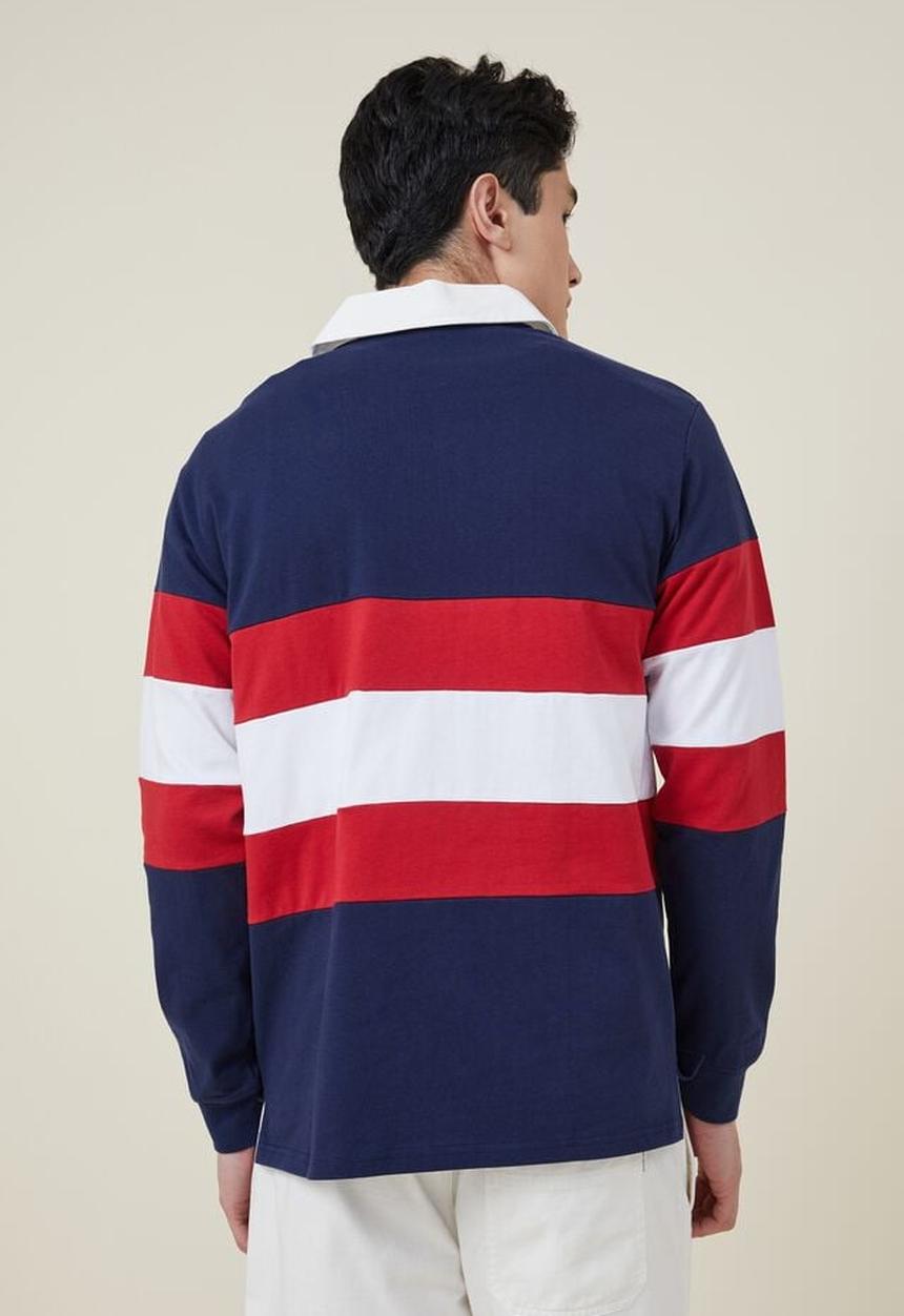 Cotton On - Rugby long sleeve polo - indigo tri stripe