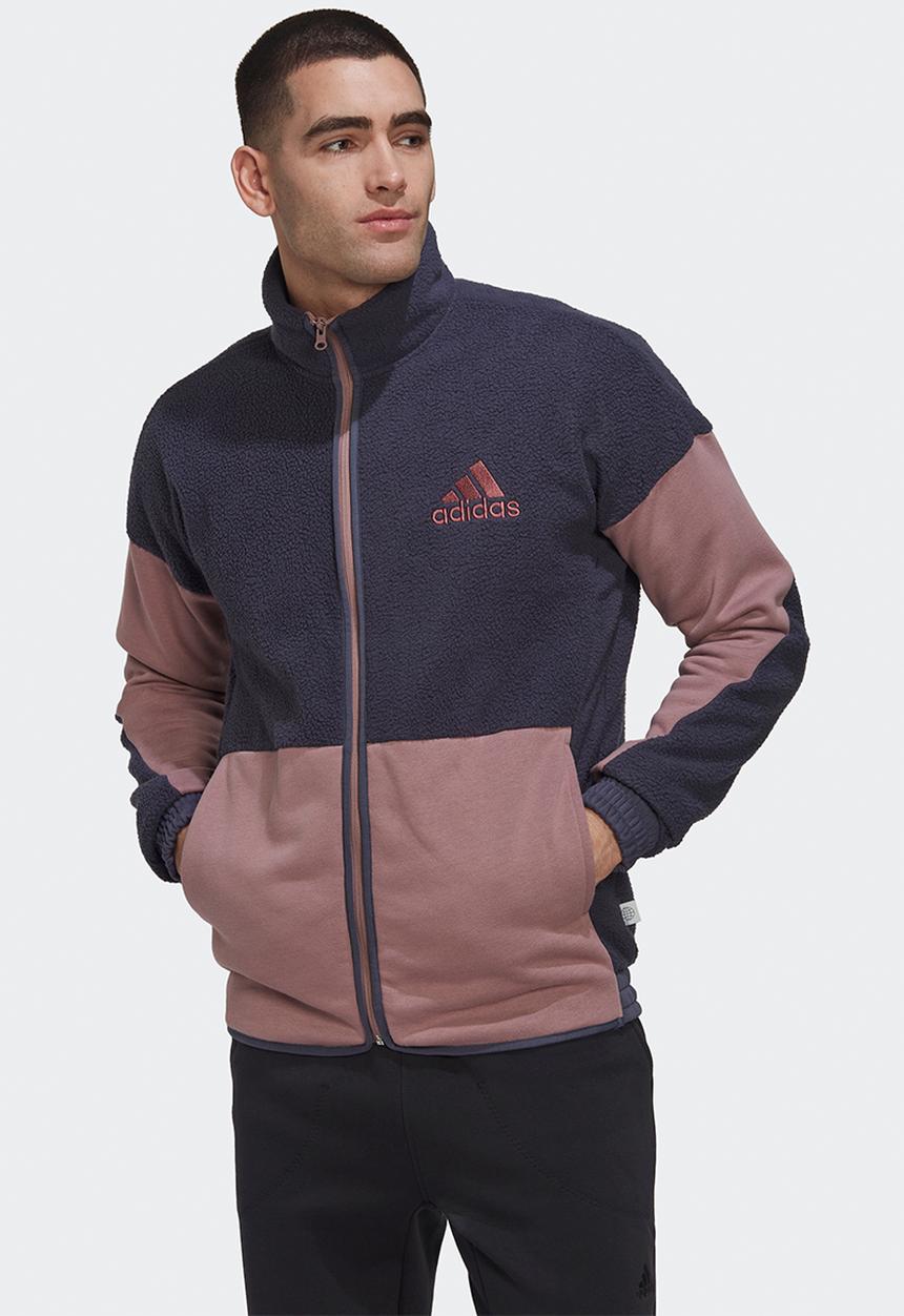 adidas Performance - Colorblock Sherpa Fleece Track Top - shadow navy/wonder oxide