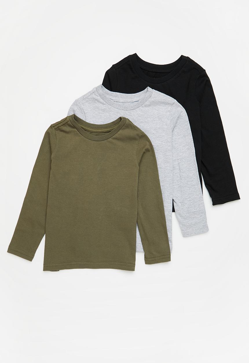 Superbalist - 3 pack long sleeve tee - fatigue/grey mel/black