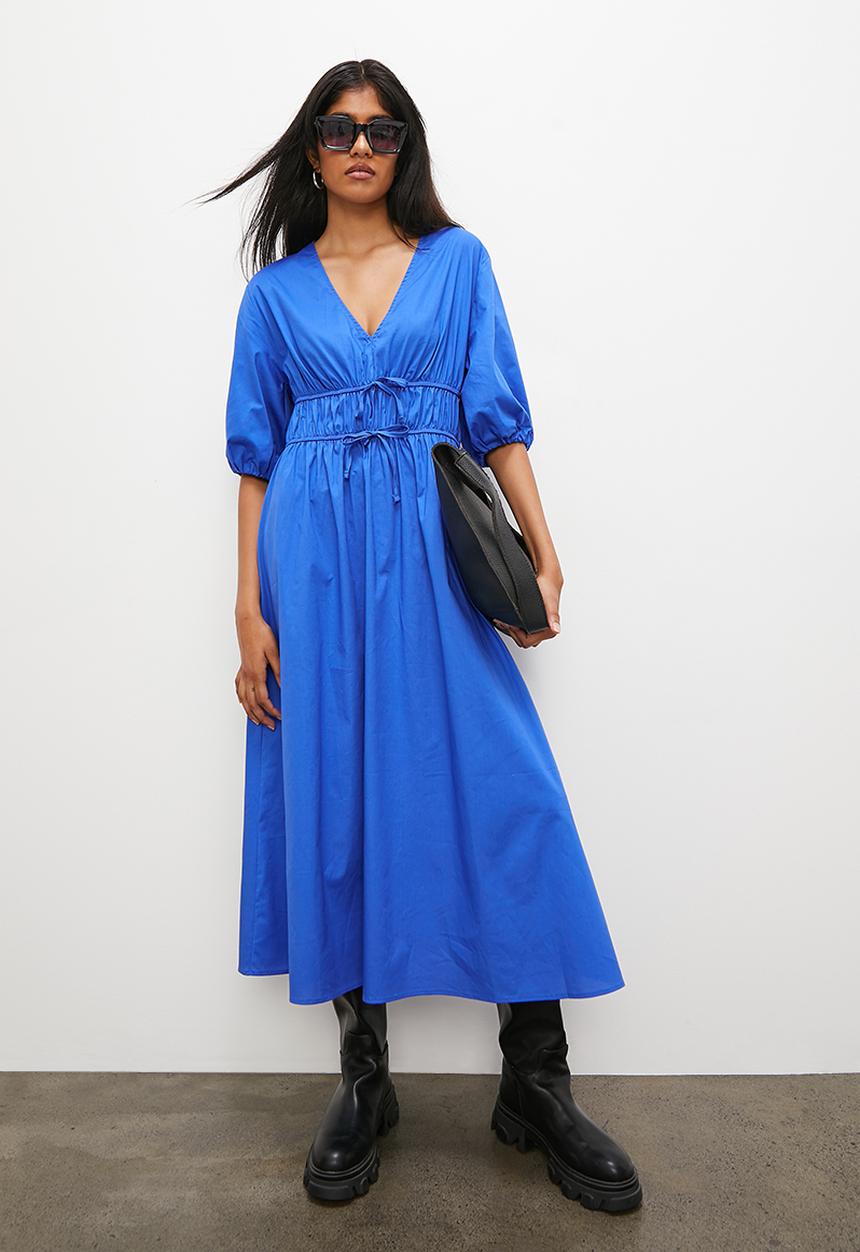 Superbalist - Voluminous midi dress with front tie detail - majestic blue