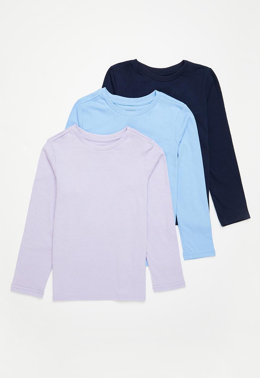 Superbalist - Girls 3 pk plain long sleeve tees - lilac/navy/light blue