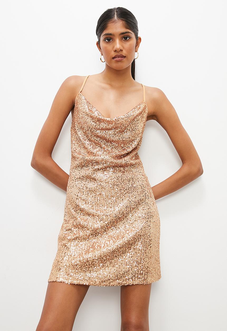 VELVET - Strappy cowl sequins mini dress - rose gold