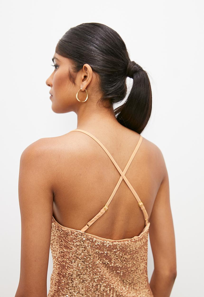 VELVET - Strappy cowl sequins mini dress - rose gold