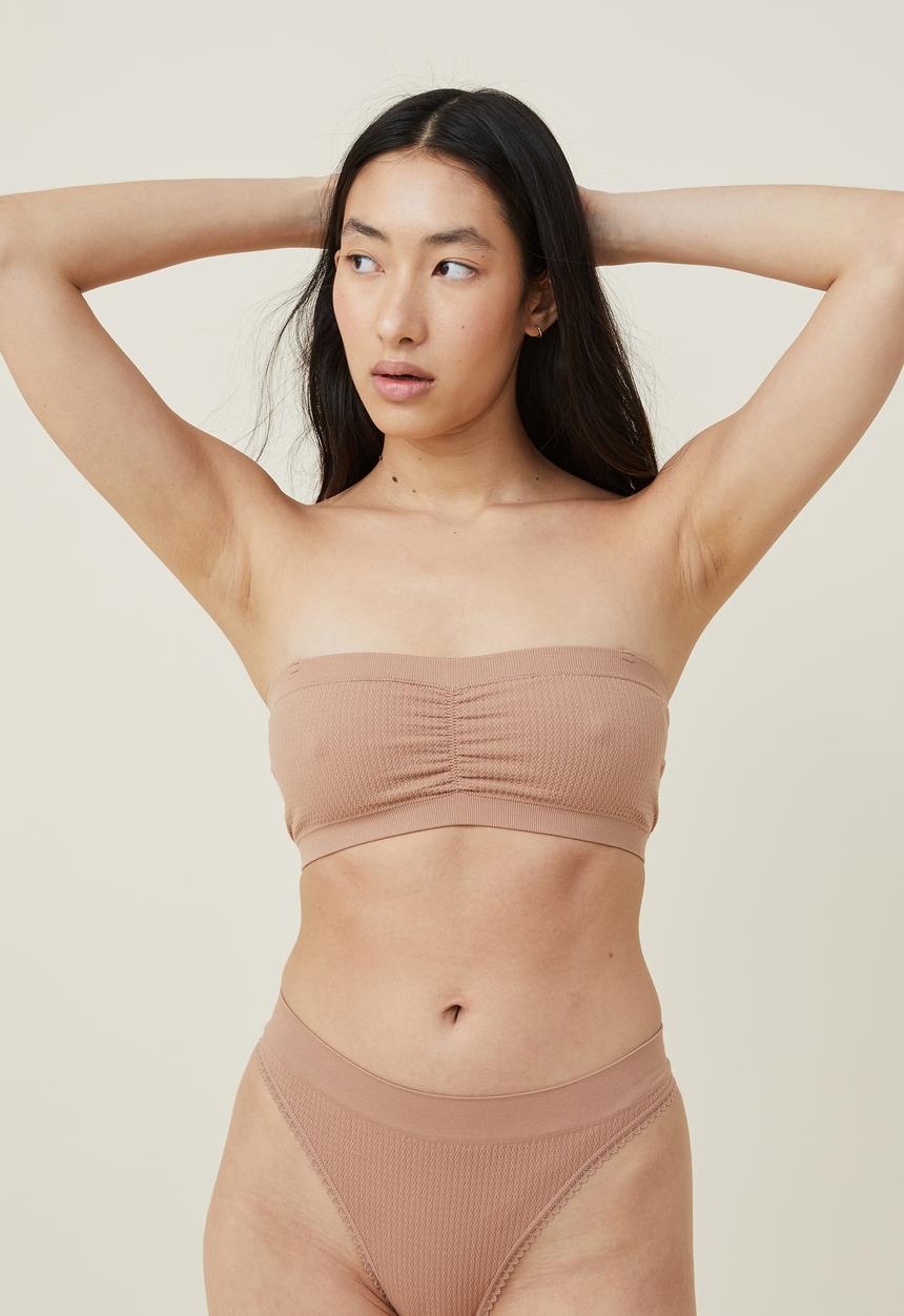 Cotton On - Seamless gathered padded bandeau - maple sugar pointelle