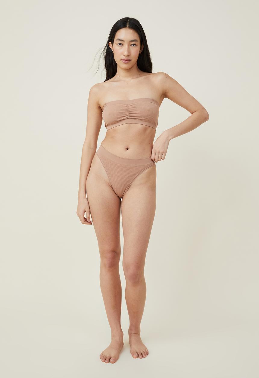 Cotton On - Seamless gathered padded bandeau - maple sugar pointelle