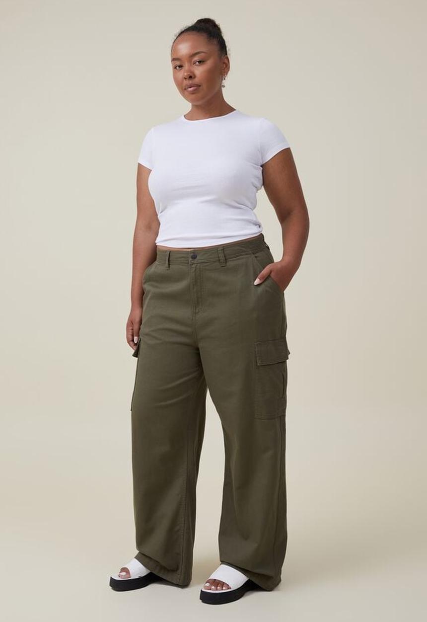 Cotton On - Curve bobbie cargo pant - soft olive
