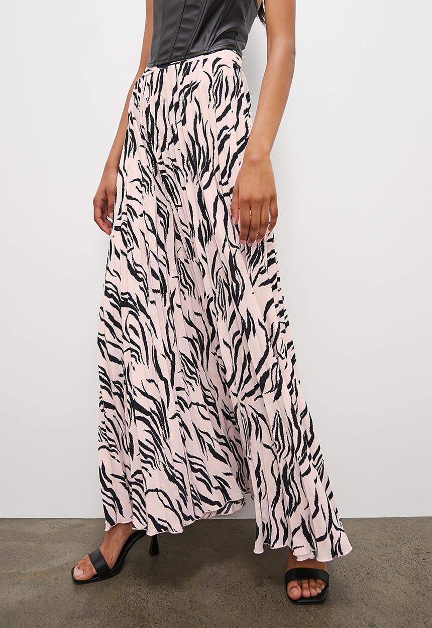 VELVET - Satin pleated maxi skirt - zebra print