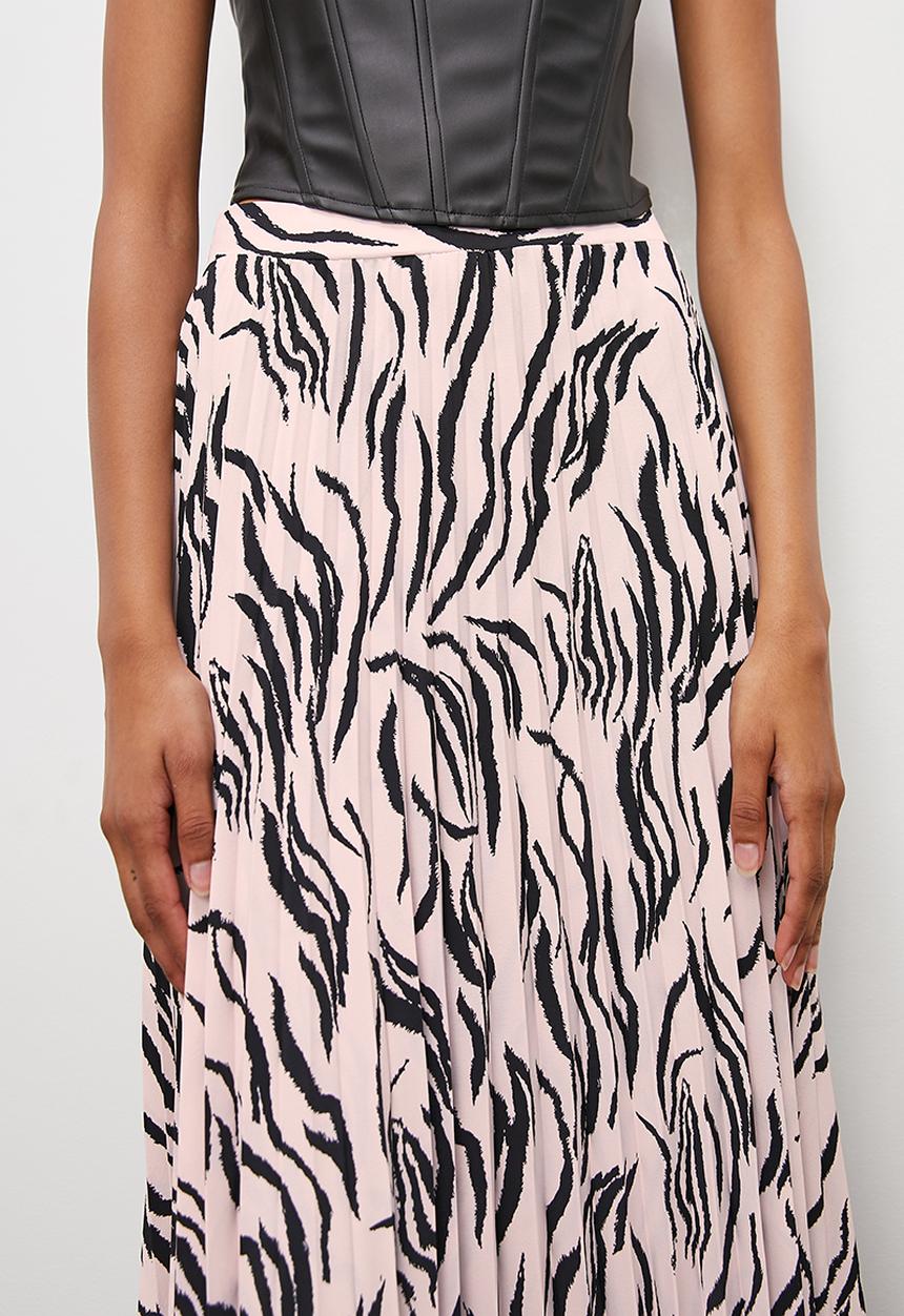 VELVET - Satin pleated maxi skirt - zebra print