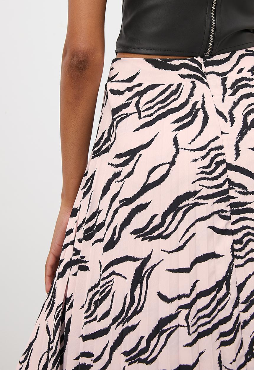 VELVET - Satin pleated maxi skirt - zebra print