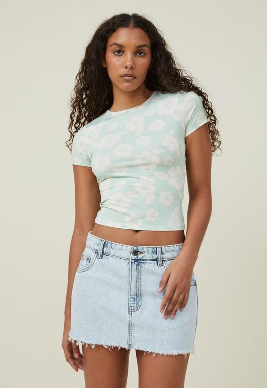 Cotton On - Drew crew neck short sleeve top - retro hibiscus mint