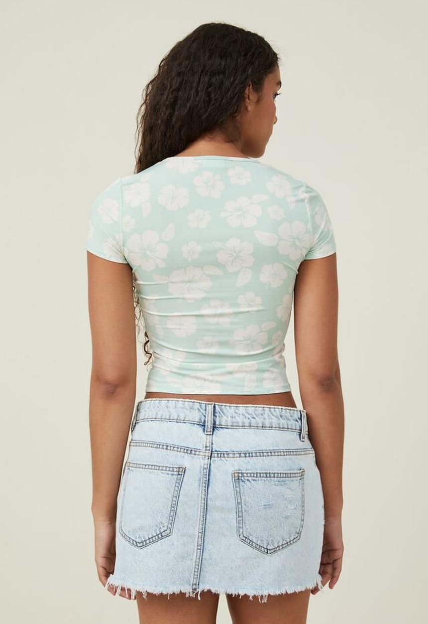 Cotton On - Drew crew neck short sleeve top - retro hibiscus mint