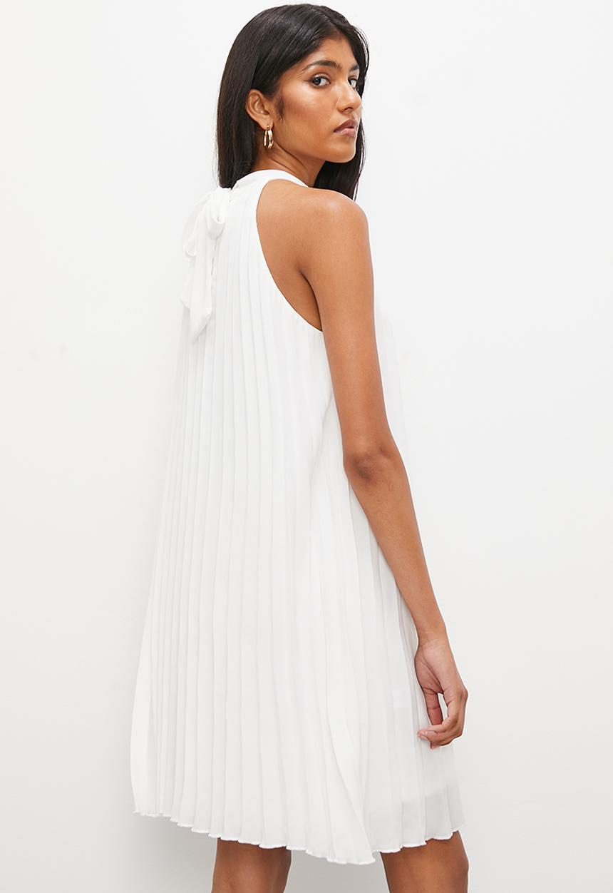 VELVET - Pleated halter mini trapeze dress with open back - ivory
