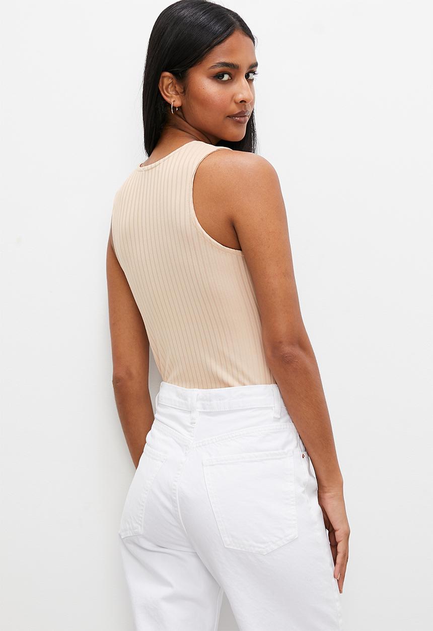 Superbalist - 2 Pack wide poly rib hi neck cutaway bodysuit - stone & milk